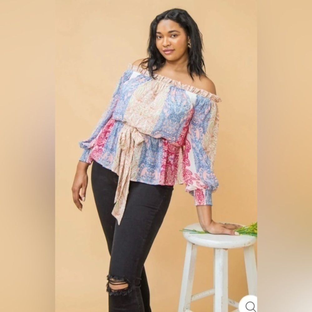 Flying Tomato Plus Size Women’s Off the Shoulder Top Paisley Print 1X 2X